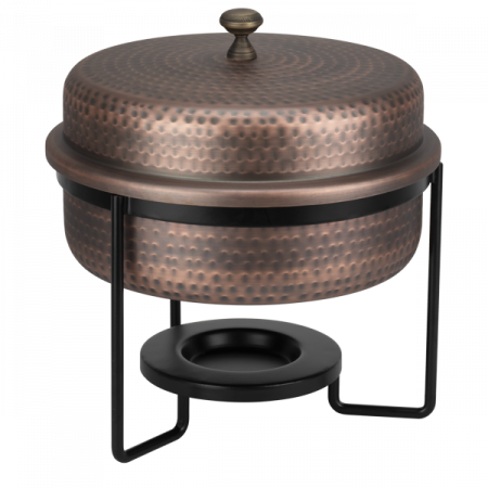 Chafing dish - CULINARO ANTIQUE Chafing dish rotund, D33,5cm, 5lt, inox texturat cu invelis cupru antichizat, suport negru
