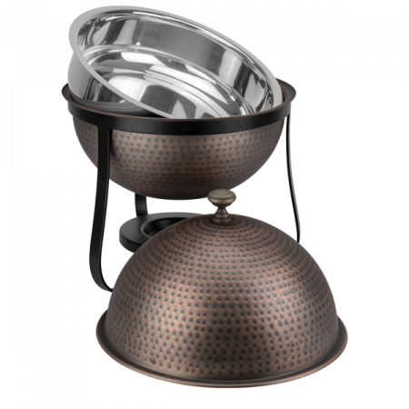 CULINARO ANTIQUE Chafing dish rotund, D33,5cm, 5lt, inox texturat cu invelis cupru antichizat, suport negru [1]