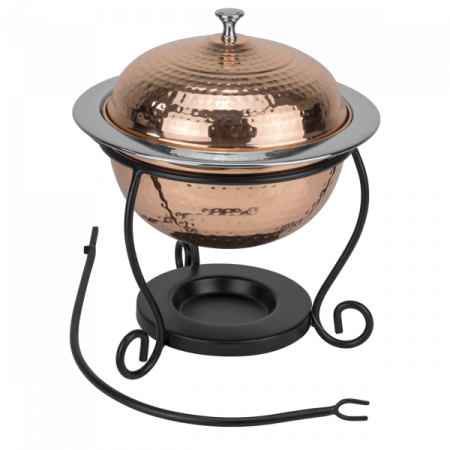 Produse - CULINARO Chafing dish rotund, D25cm, 3lt, inox texturat cu invelis cupru si suport negru