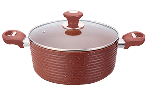 Oale si cratite antiaderente - CULINARO ECO Oala inductie 28cm cu capac sticla, aluminiu cu strat ceramic antiaderent marmorat, caramizie