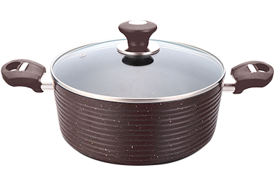 Oale si cratite antiaderente - CULINARO ECO Oala inductie 28cm cu capac sticla, aluminiu cu strat ceramic antiaderent marmorat, maro