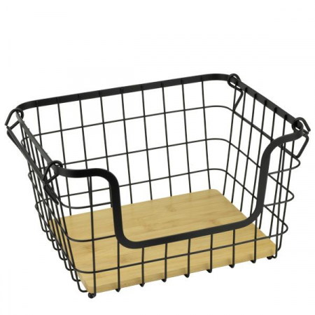 Depozitare, suporturi si accesorii - CULINARO HOME Cos depozitare legume/fructe dreptunghiular, metal/lemn, 32,4x26xh19cm, negru mat