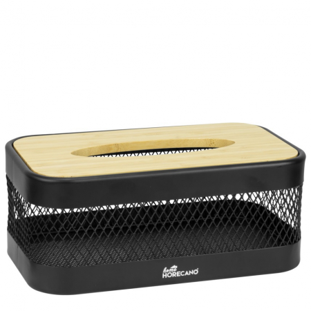 Organizare - CULINARO HOME Cutie depozitare servetele cu capac, 25x10xh14cm, plasa metalica si capac lemn, negru mat