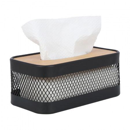 CULINARO HOME Cutie depozitare servetele cu capac, 25x10xh14cm, plasa metalica si capac lemn, negru mat [1]