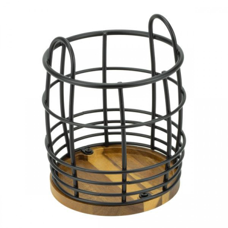 Organizatoare, scurgatoare vase, separatoare - CULINARO HOME Suport tacamuri si ustensile, metal/lemn, D13,4xh15,5cm, negru mat