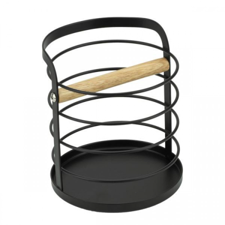 Produse - CULINARO HOME Suport ustensile bucatarie, metal lemn, D13xh14,5cm, negru mat