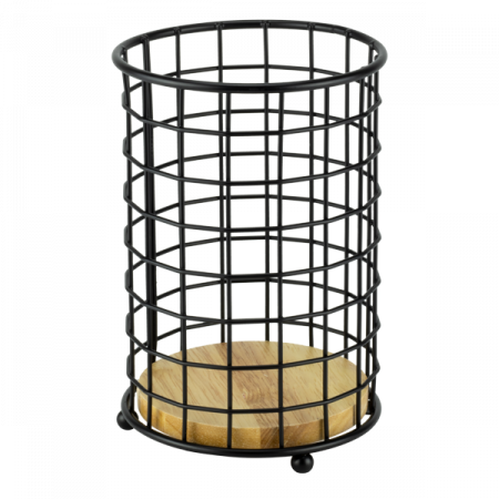 Organizatoare, scurgatoare vase, separatoare - CULINARO OLD SCHOOL Suport pentru tacamuri/ustensile rotund, D12xh16cm, metal/lemn, negru