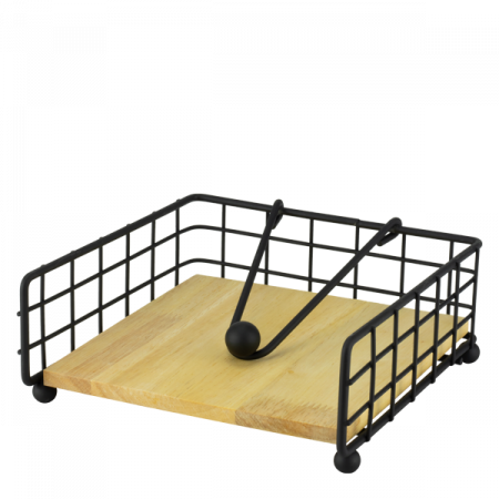 Oliviere si accesorii - CULINARO OLD SCHOOL Suport servetele orizontal, 15x15xh7cm, metal/lemn, negru