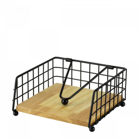 Oliviere si accesorii - CULINARO OLD SCHOOL Suport servetele orizontal, 18x18xh7cm, metal/lemn, negru