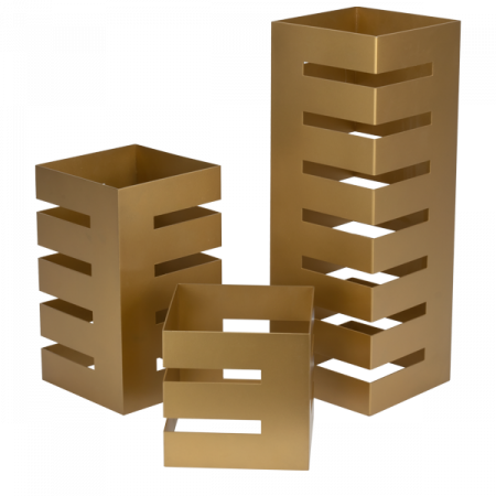 Produse - CULINARO Set 3 standuri metalice expunere bufet patrate, 15x15xh15cm/15x15xh28cm/15x15xh44,75cm, aurii