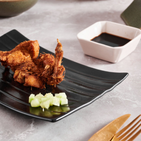 CULINARO STREET FOOD Platou din ceramica, tip frunza banan, 23,3x14,7x2,7cm, BLACK [5]