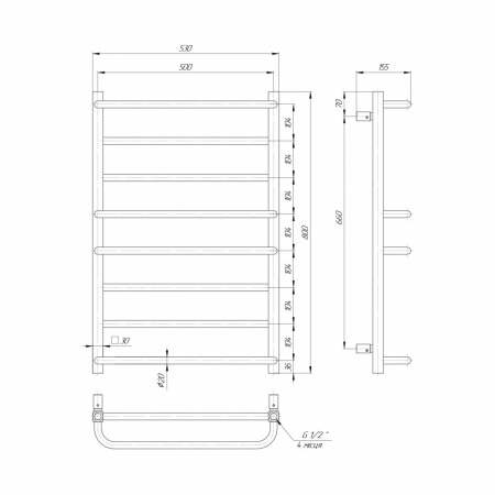 ELNA CASCADE LUX 8 Calorifer baie portprosop, inox, 800x530x155mm [1]