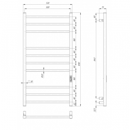 ELNA LADDER LUX 10 Calorifer portprosop electric inox, 147W, 1010x530x75mm [3]