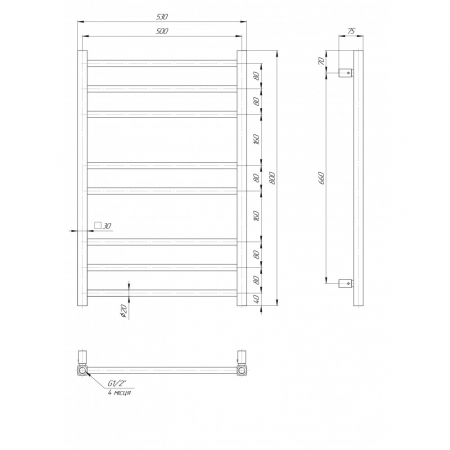 ELNA LADDER LUX 8 Calorifer portprosop cu apa, inox, 800x530x75mm [1]