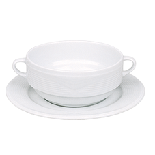 Saturn - GURAL SATURN Bol consomme cu manere 380ml si farfurie suport 18cm, din portelan (STR 12 KS + STR 18 KT)