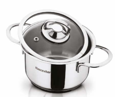 Oale si cratite inox - HASCEVHER Oala inox cu capac sticla termorezistenta 14x9cm