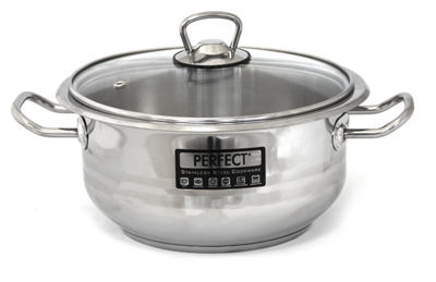 Oale si cratite inox - HASCEVHER PERFECT GASTRO Oala inox cu capac sticla 24x14cm 6 litri inductie