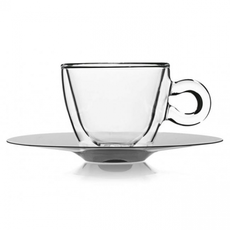 DRINK&DESIGN - LUIGI BORMIOLI DRINK & DESIGN Ceasca termica cu pereti dubli si farfurioara inox 165ml D8,2xh7,3cm