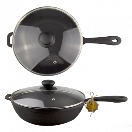 MAYSTERNYA Tigaie fonta cu maner si capac sticla, D28xh6cm [1]