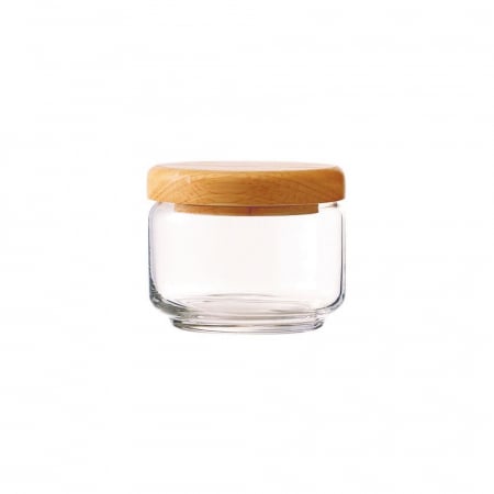 POP - OCEAN POP Borcan sticla cu capac lemn, 325ml, D9,2xh7,5cm