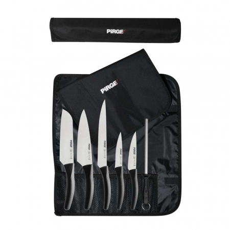PIRGE DELUX Set 7 piese, 5 cutite profesionale otel inoxidabil, masat si husa [1]