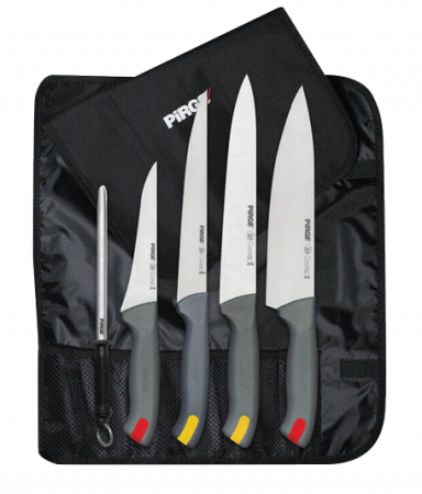 Seturi cutite - PIRGE GASTRO Set 6 piese, 4 cutite profesionale, masat ascutit cutite si husa
