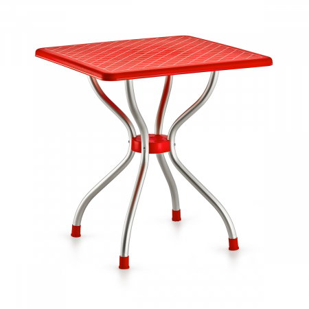 Produse - RAKI ALFA Masa gradina/terasa patrata rosie, 70x70xh72,5cm, blat polipropilena, picioare aluminiu