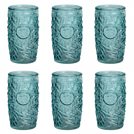 Old School - RAKI ALOHA BLUE Set 6 pahare long drink, din sticla, 400ml, pentru cocktail