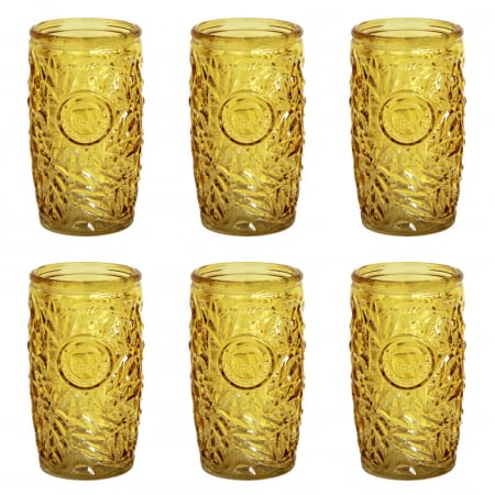 Old School - RAKI ALOHA YELLOW Set 6 pahare long drink, din sticla, 400ml, pentru cocktail