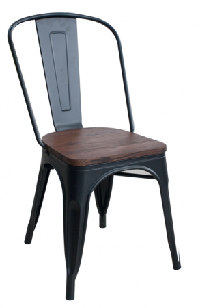 Produse - RAKI ANTIQUE Scaun metalic 51x44x85,5cm sezut lemn BLACK MATTE