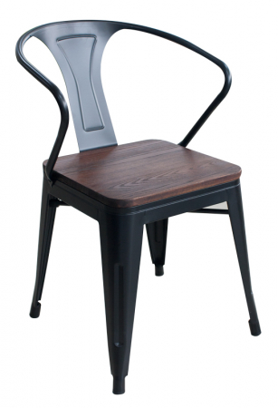 Scaune si fotolii - RAKI ANTIQUE Scaun metalic cu brate 56x51xh80cm sezut lemn BLACK MATTE