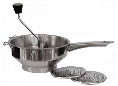 Prese, storcatoare, zdrobitoare - RAKI Aparat pentru pasat legume si fructe manual profesional, din inox, cu site interschimbabile