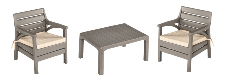 Seturi - RAKI BARCELONA Set mobila gradina, 2 fotolii si masa culoara gri, plastic, textura lemn