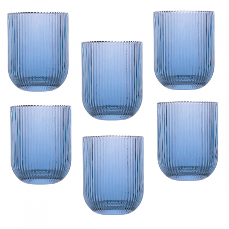 Old School - RAKI BLOOM BLUE Set 6 pahare whisky, 260ml, D7,5xh9,5cm, sticla, albastru/transparent