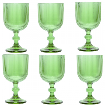 Old School - RAKI BLOOM GREEN Set 6 pahare vin alb, 250ml, D8xh14,5cm, sticla, verde/transparent