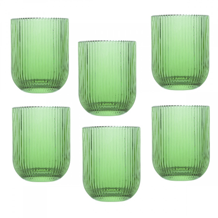 Old School - RAKI BLOOM GREEN Set 6 pahare whisky, 260ml, D7,5xh9,5cm, sticla, verde/transparent