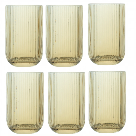 Old School - RAKI BLOOM YELLOW Set 6 pahare inalte long drink universale, 410ml, D8xh13cm, sticla, galben/transparent