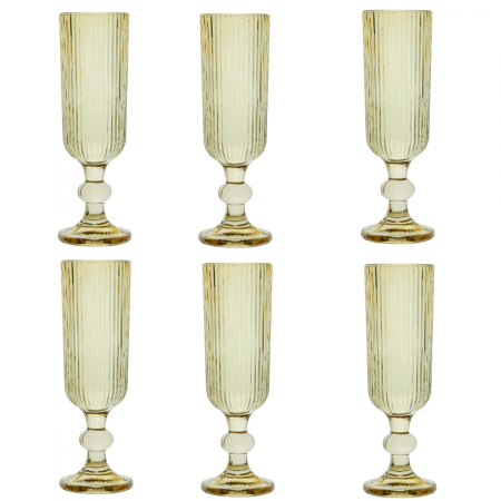 Old School - RAKI BLOOM YELLOW Set 6 pahare sampanie, 150ml, D6xh18,5cm, sticla, galben/transparent