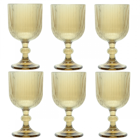Old School - RAKI BLOOM YELLOW Set 6 pahare vin rosu, 350ml, D9xh16,5cm, sticla, galben/transparent