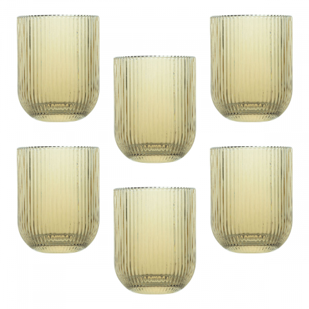 Old School - RAKI BLOOM YELLOW Set 6 pahare whisky, 260ml, D7,5xh9,5cm, sticla, galben/transparent