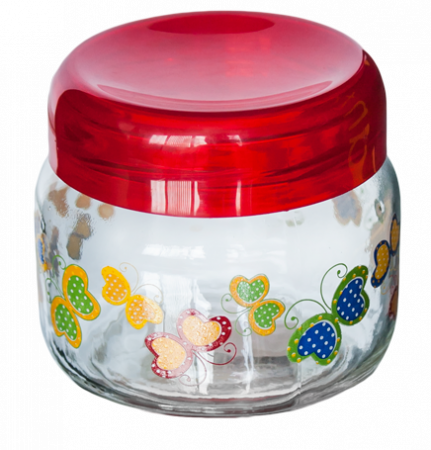 RAKI Borcan din sticla cu capac plastic, 400ml, cu diferite decoruri si culori [3]