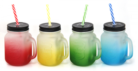 Produse - RAKI Borcan pentru cocktail cu maner si pai, 480ml, din sticla, diferite culori