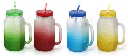 Produse - RAKI Borcan pentru cocktail cu maner si pai, 700ml, din sticla, diferite culori