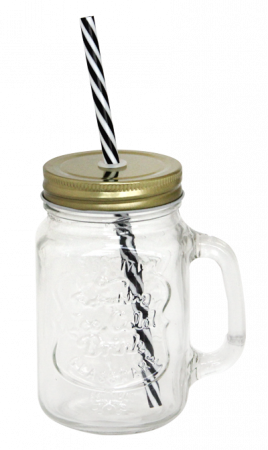 Produse - RAKI Borcan sticla cu capac auriu si pai, 500ml, D7x13cm