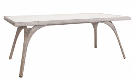 Produse - RAKI BRANCO Masa dreptunghiulara poliratan, cadru aluminiu, blat sticla, 180x90xh75cm, crem