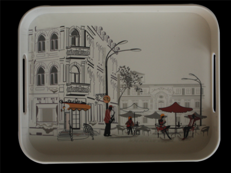 Tavi servire - RAKI CAFE Tava servire cu decor, 33x26cm, melamina