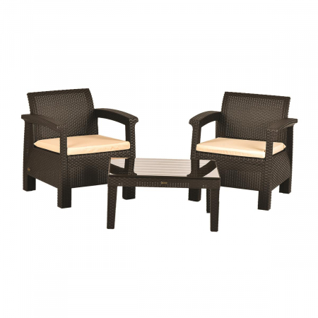 Seturi - RAKI CALIFORNIA Set mobila gradina, 2 fotolii si masa culoara maro, plastic tip ratan