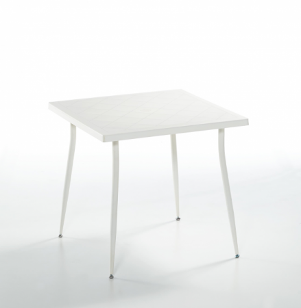 Produse - RAKI CARMEN Masa patrata 80x80xh75,5cm din polipropilena cu fibra de sticla cu picioare metalice culoare alba