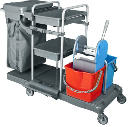 Carucioare curatenie - RAKI Carucior curatenie profesional multifunctional, 2 galeti, presa mop, sac gunoi, tavite