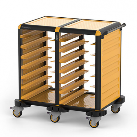 Carucioare catering - RAKI Carucior debarasare tavi servire de 37x53cm dublu 7+7 14 rafturi